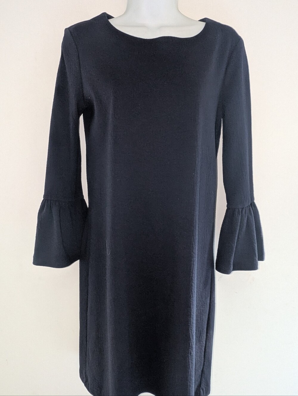 J.CREW Woman's Navy Blue Textured Dress Featuring Bell Sleeves - Size XS